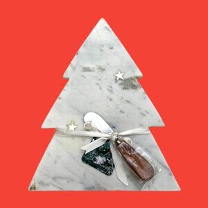 NWT Entertainer marble cheese board and spreader Christmas Tree set